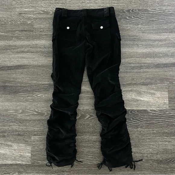 Y2K Younique Black Corduroy Ruched Tie Cargo Pants Size 5 Low Rise Fine Wale 90s - Picture 4 of 13